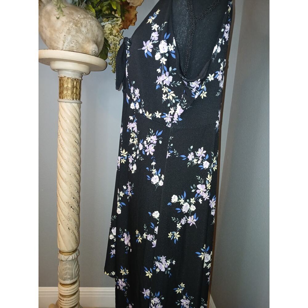 Candies Sheath Dress Womens XL Black Floral Cut Out Knot V-Neck Sleeveless - Picture 5 of 9